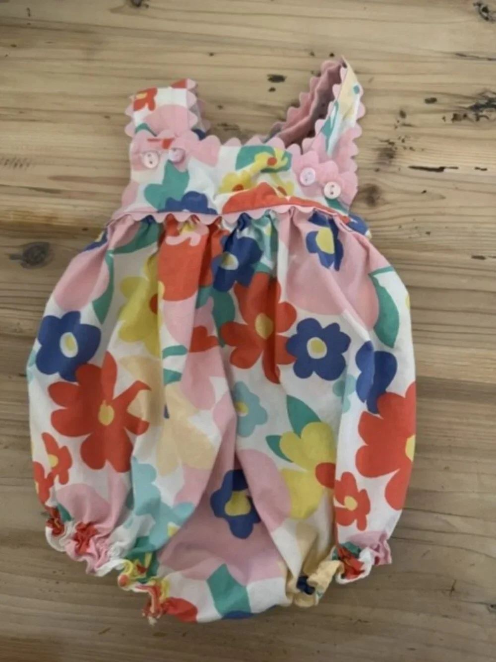 Shrimp and Grits colorful bubble romper. Size 9 mos